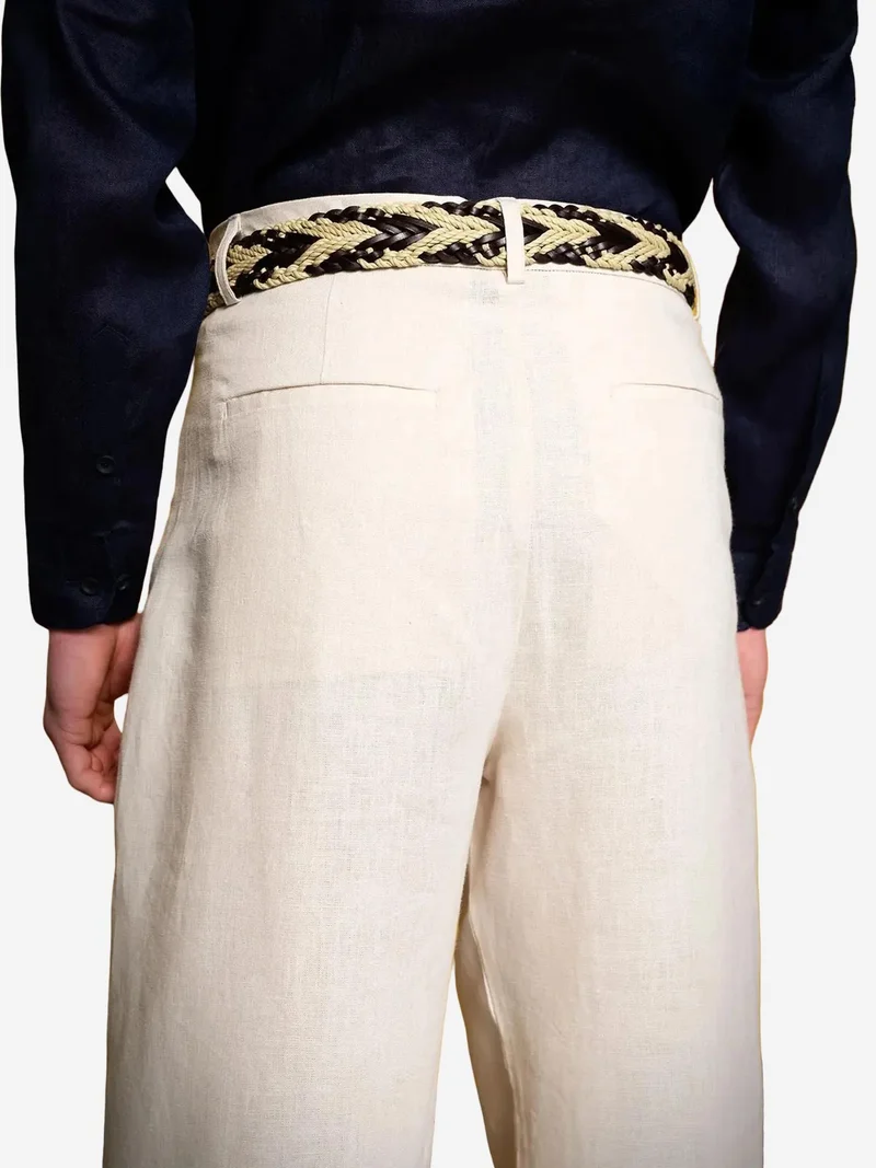 Giesto Beige Natural GIESTO Relaxed Fit Pleated Linen Trousers for Men | Best Price UAE